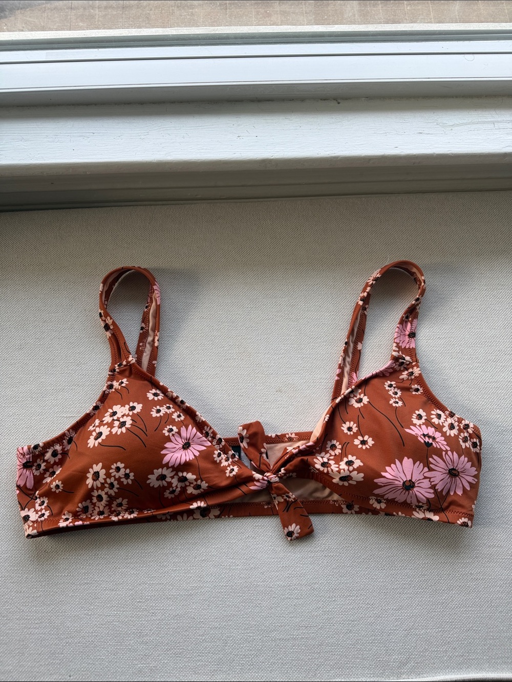 Madewell Women’s Rust Floral Knot-Front Bikini Top